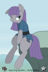 Size: 3000x4500 | Tagged: safe, artist:dfectivedvice, artist:wodahseht, maud pie, g4, cliff, clothes, colored, dress, ear fluff, female, floppy ears, high res, simple background, solo, wrong cutie mark