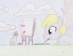 Size: 3192x2450 | Tagged: safe, artist:ponysubmarine, chirpy hooves, dipsy hooves, g4, brother and sister, high res, request, traditional art, writing