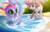 Size: 6800x4400 | Tagged: safe, artist:starshinebeast, oc, oc:intrepid charm, oc:trail, pony, unicorn, vaporeon, absurd resolution, beach, playing, pokémon, pony x pokémon, water