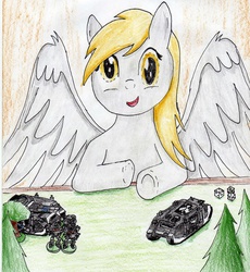 Size: 2460x2675 | Tagged: safe, artist:40kponyguy, derpy hooves, pegasus, pony, g4, dice, female, high res, looking at you, mare, raven guard, solo, space marine, traditional art, warhammer (game), warhammer 40k