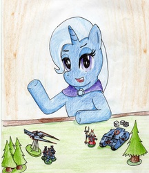 Size: 2439x2817 | Tagged: safe, artist:40kponyguy, derpibooru exclusive, trixie, pony, unicorn, g4, chaos (warhammer 40k), dice, female, high res, looking at you, mare, solo, thousand sons, traditional art, warhammer (game), warhammer 40k