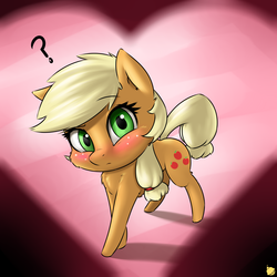 Size: 2700x2700 | Tagged: safe, artist:captainpudgemuffin, applejack, earth pony, pony, g4, applecat, blushing, chest fluff, confused, cute, female, high res, jackabetes, looking at you, question mark, solo