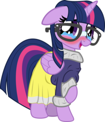 Size: 1024x1191 | Tagged: safe, artist:eagle1division, twilight sparkle, alicorn, pony, g4, adorkable, blushing, broken glasses, clothes, crying, cute, daaaaaaaaaaaw, dork, female, floppy ears, glasses, looking at you, mare, meganekko, open mouth, raised hoof, skirt, smiling, sweater, tears of joy, turtleneck, twiabetes, twilight glasses, twilight sparkle (alicorn)