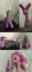 Size: 3264x7256 | Tagged: safe, pinkie pie, twilight sparkle, earth pony, pony, unicorn, amending fences, g4, abuse, bonsai pony, erlenmeyer flask, flask, flaskhead hearts, funrise, irl, photo, plushie, toy, toy abuse, twilybuse, what has science done