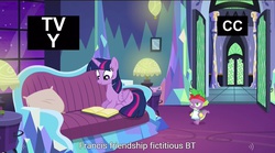 Size: 1279x713 | Tagged: safe, screencap, spike, twilight sparkle, alicorn, pony, amending fences, g4, female, mare, meme, twilight sparkle (alicorn), youtube caption