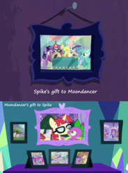 Size: 2000x2713 | Tagged: safe, artist:sulyo, edit, edited screencap, hundreds of users filter this tag, screencap, vector edit, applejack, fluttershy, lemon hearts, lyra heartstrings, minuette, moondancer, pinkie pie, rainbow dash, rarity, spike, twilight sparkle, twinkleshine, alicorn, dragon, pony, amending fences, g4, canterlot six, female, frame, high res, kiss on the lips, kissing, love, male, mane six, mare, picture frame, ship:spikedancer, shipping, show accurate, straight, twilight sparkle (alicorn), wall