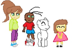 Size: 588x440 | Tagged: artist needed, safe, oc, oc only, oc:anonymous, oc:anonymous' nephew, oc:anonymous' niece, oc:anonymous' teenage niece, human, pony, barely pony related, ms paint, pixel art, simple background, white background