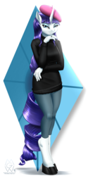 Size: 2000x4000 | Tagged: safe, artist:mykegreywolf, rarity, anthro, unguligrade anthro, g4, my little pony: friendship is magic, suited for success, beatnik rarity, beret, clothes, dreamworks face, female, hat, raised eyebrow, shoes, solo