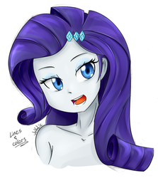 Size: 1122x1260 | Tagged: safe, artist:jovalic, artist:trainbang, rarity, equestria girls, g4, bare shoulder portrait, bust, colored pupils, female, solo