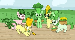 Size: 1458x775 | Tagged: safe, artist:shutterflye, oc, oc only, broccoli, carrot, corn, food, pea, watermelon