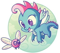 Size: 400x354 | Tagged: safe, artist:xkappax, oc, oc only, oc:dim sum the dragon, dragon, parasprite, cloud, cute, flying, looking at each other, ocbetes, open mouth, simple background, smiling, spread wings, transparent background, wings