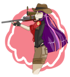 Size: 781x849 | Tagged: safe, artist:xbunny-bunnyx, twilight sparkle, human, g4, abstract background, female, gun, hat, humanized, optical sight, rifle, sniper, sniper (tf2), solo, team fortress 2, twilight sniper, weapon