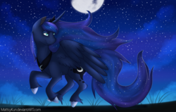 Size: 1024x653 | Tagged: safe, artist:mattsykun, princess luna, g4, female, moon, solo