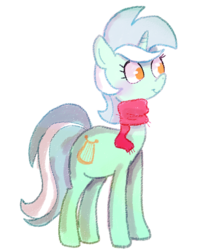 Size: 597x720 | Tagged: safe, artist:norithecat, lyra heartstrings, pony, unicorn, g4, clothes, female, scarf, simple background, smiling, solo, transparent background