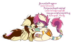 Size: 4320x2599 | Tagged: safe, artist:starlightlore, oc, oc only, oc:nephthys (certhewitch), oc:zafina, pegasus, pony, sphinx, couple, duo, female, lesbian, mare, paw pads, paws, pegasus oc, poem, simple background, sphinx oc, transparent background, underpaw