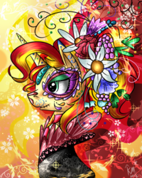 Size: 880x1100 | Tagged: safe, artist:karmamoonshadow, sunset shimmer, pony, g4, female, flower, solo