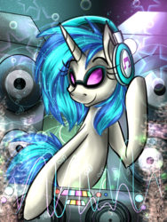 Size: 1200x1600 | Tagged: safe, artist:karmamoonshadow, dj pon-3, vinyl scratch, g4, female, headphones, solo