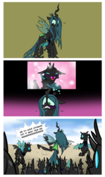 Size: 1024x1720 | Tagged: safe, artist:petalierre, queen chrysalis, changeling, changeling queen, nymph, pony, g4, bipedal, blushing, butt, comic, cute, cutealis, cuteling, dialogue, eyes closed, female, frown, gritted teeth, hug, mommy chrissy, open mouth, plot, scared, shivering, smiling, weapons-grade cute, wide eyes
