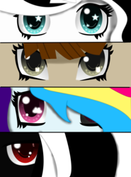 Size: 2488x3371 | Tagged: safe, artist:luperpony13, oc, oc only, oc:crayon splash, oc:luperpony, oc:rainbow cloud, oc:silver star, eyes, friends, high res, persona eyes