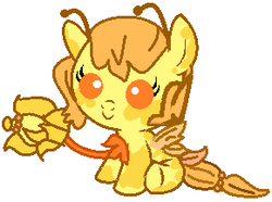 Size: 290x216 | Tagged: safe, artist:erin-hardwicke, oc, oc only, oc:light source, original species, pony, baby, baby pony, female, filly, flower, foal, solo