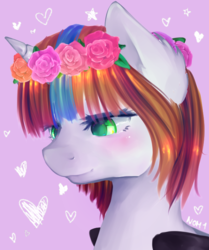 Size: 617x739 | Tagged: safe, artist:n0m1, oc, oc only, oc:adostume, pony, unicorn, floral head wreath, solo