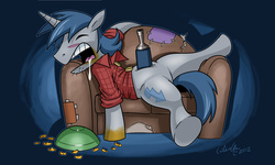 Size: 1800x1081 | Tagged: safe, artist:crikeydave, oc, oc only, pony, unicorn, couch, drool, sleeping, solo