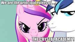 Size: 960x540 | Tagged: safe, alumnus shining armor, dean cadance, princess cadance, shining armor, equestria girls, g4, my little pony equestria girls: friendship games, evil smile, hilarious in hindsight, image macro, meme, principal cadance