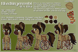 Size: 1500x1000 | Tagged: safe, artist:laydeekaze, oc, oc only, oc:nika, oc:nkechinyerembi, zony, amputee, clothes, reference sheet, scarf, wheelchair