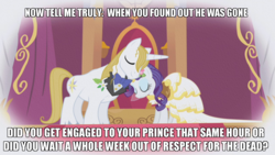 Size: 1280x720 | Tagged: safe, edit, edited screencap, screencap, prince blueblood, rarity, g4, caption, female, image macro, male, ship:rariblood, shipping, straight, the princess bride, wedding