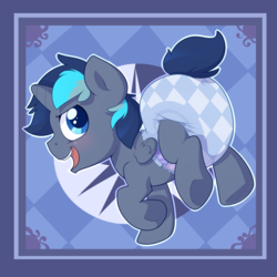 Size: 3400x3400 | Tagged: safe, artist:cuddlehooves, oc, oc only, oc:dusk shadow, baby, cuddlehooves is trying to murder us, cute, diaper, foal, high res, poofy diaper, solo, underhoof