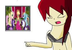 Size: 1288x895 | Tagged: artist needed, safe, edit, screencap, applejack, fluttershy, pinkie pie, rainbow dash, rarity, twilight sparkle, earth pony, human, pegasus, pony, unicorn, g4, 1000 hours in ms paint, belly button, cleavage, female, mane six, mare, ms paint, television, unicorn twilight, woman