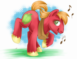 Size: 1040x800 | Tagged: safe, artist:jadedjynx, big macintosh, earth pony, pony, g4, butt shake, cute, dancing, macabetes, male, music notes, raised tail, solo, stallion, tail