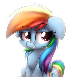 Size: 2500x2800 | Tagged: safe, artist:heavymetalbronyyeah, rainbow dash, pegasus, pony, g4, chest fluff, cute, dashabetes, female, floppy ears, high res, lip bite, looking at you, open mouth, simple background, solo, weapons-grade cute, white background