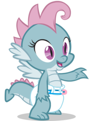 Size: 774x1031 | Tagged: safe, oc, oc only, oc:dim sum the dragon, dragon, baby, baby dragon, cloth diaper, cute, diaper, diaper edit, male, purple eyes, solo, waving, wings