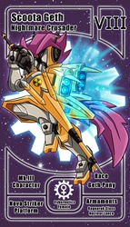 Size: 800x1399 | Tagged: safe, artist:vavacung, scootaloo, g4, female, gn-x, gundam, pactio card, solo