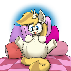 Size: 1100x1100 | Tagged: safe, artist:bellspurgebells, oc, oc only, oc:blace, oc:misty dash, dragon, pony, unicorn, abdominal bulge, belly, cute, endosoma, fetish, fluffy, oral vore, soft vore, tongue out, vore