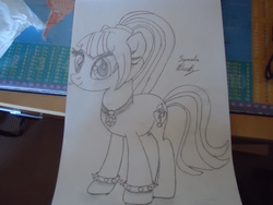 Size: 4320x3240 | Tagged: source needed, safe, artist:peter lugushy, sonata dusk, g4, monochrome, ponified, traditional art