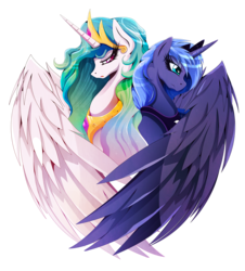 Size: 1735x1920 | Tagged: safe, artist:rariedash, princess celestia, princess luna, alicorn, pony, g4, bedroom eyes, duo, looking at you, open mouth, royal sisters, s1 luna, shirt design