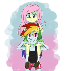 Size: 900x900 | Tagged: safe, artist:silbersternenlicht, fluttershy, rainbow dash, equestria girls, g4, duo, female, lesbian, ship:flutterdash, shipping