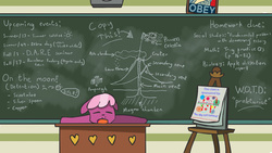 Size: 1920x1080 | Tagged: safe, artist:ailurusfulgen5, cheerilee, earth pony, pony, g4, azumanga daioh, chalkboard, exhausted, reference, sleeping