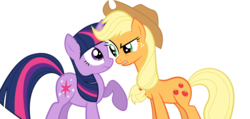 Size: 2671x1272 | Tagged: safe, artist:spellboundcanvas, applejack, twilight sparkle, g4, exploitable meme, long neck, meme, nope.avi