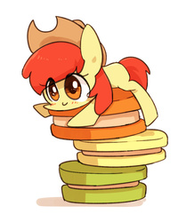 Size: 800x1000 | Tagged: safe, artist:joycall6, apple bloom, g4, adorabloom, applejack's hat, cookie, cute, female, hat, oreo, solo