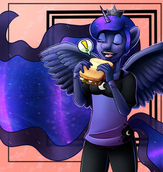 Size: 1280x1344 | Tagged: safe, artist:starjita, princess luna, anthro, g4, fetish, imminent vore, lunapred, micro, sandwich, this will end in tears