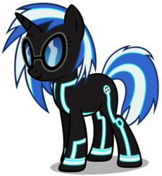 Size: 4908x5326 | Tagged: safe, artist:mrlolcats17, dj pon-3, vinyl scratch, pony, unicorn, g4, absurd resolution, crossover, female, hooves, horn, mare, simple background, smiling, solo, sunglasses, transparent background, tron, vector