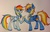 Size: 2846x1793 | Tagged: safe, artist:ameliacostanza, rainbow dash, pegasus, pony, spiders and magic: rise of spider-mane, g4, crossover, fantastic four, hoofbump, human torch, johnny storm, marvel, ponified, spiders and magic: capcom invasion, traditional art, wonderbolts uniform