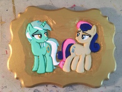 Size: 1024x768 | Tagged: safe, artist:spikefiremane, bon bon, lyra heartstrings, sweetie drops, g4, slice of life (episode), best friends, carving, craft, customized toy, just friends, woodwork