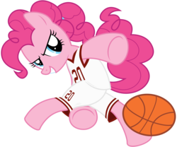 Size: 7200x6000 | Tagged: safe, artist:caliazian, pinkie pie, earth pony, pony, g4, absurd resolution, ball, basketball, clothes, female, jersey, mare, simple background, solo, sports, transparent background