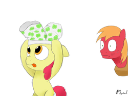 Size: 500x375 | Tagged: safe, artist:mkogwheel, apple bloom, big macintosh, earth pony, pony, g4, 30 minute art challenge, boxers, clothes, male, stallion, underwear