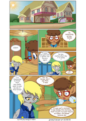 Size: 1024x1447 | Tagged: safe, artist:jeremy3, derpy hooves, oc, oc:trissie, pegasus, pony, comic:everfree, g4, comic, female, glasses, mailmare, mare