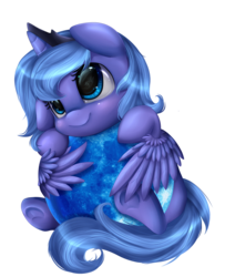 Size: 2290x2823 | Tagged: safe, artist:pridark, princess luna, pony, g4, blue moon, cute, eye reflection, female, filly, high res, lunabetes, moon, pridark is trying to murder us, simple background, solo, tangible heavenly object, transparent background, woona, younger